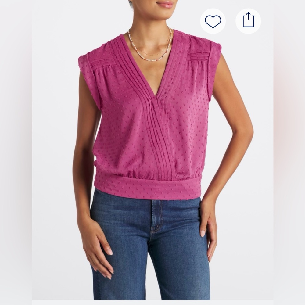 Mason Belle Pink Faux Wrap Blouse Dotted Sleeveless Workwear Office Top Medium